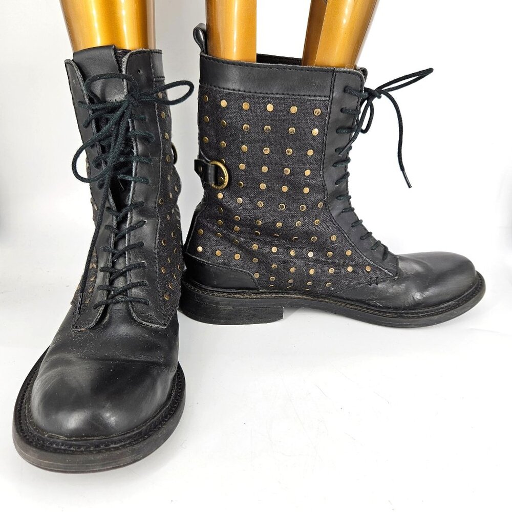Women Combat Motorcycle Boots Calvin Kein 10 Black Lace Up Gothic Alt Cosplay - Picture 2 of 13